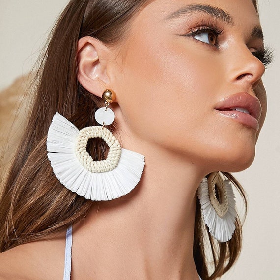 New Fashion  Beach Shell Rattan Earrings, Large C… - image 4