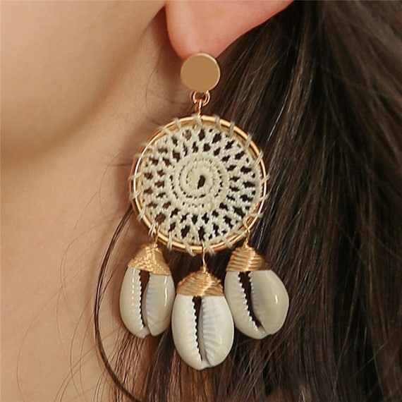 Long Sea Shell Statement Drop Dangles Earrings fo… - image 3