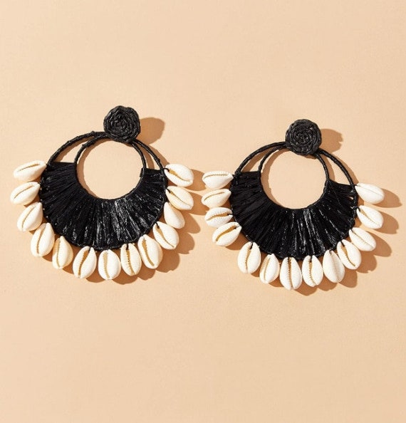 New Fashion  Beach Shell Rattan Earrings, Large C… - image 5