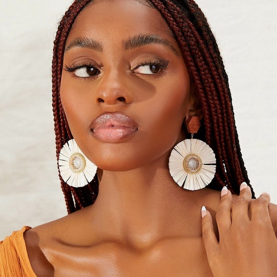 New Fashion  Beach Shell Rattan Earrings, Large C… - image 2