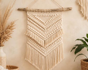 Boho Woven Wall Hanging Pattern | Textured Cotton Tapestry, Wooden Dowel (PDF Download)