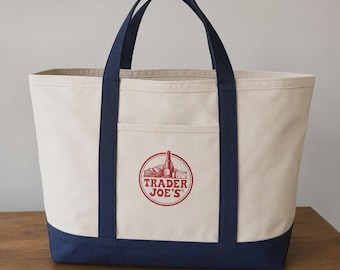Official Trader Joe's Large Embroidered Cotton Canvas Tote Bag