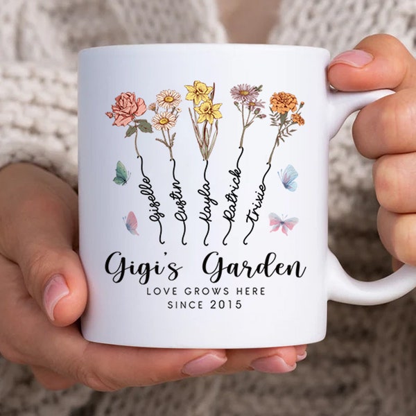 Custom Gigi's Garden Flower Vase, Custom Grandkid Name Gigi Flower Vase, Mother's Day Gift, Grandma Gift, Grandma Flower Vase, Gigi Gift