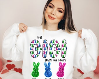 Personalized This Mimi Loves Her Peeps Easter T-Shirt, Custom Grandma Easter Shirt, Mom Nana Easter's Day Shirt, Custom Kids Name Shirt