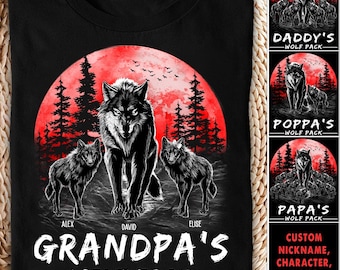 Chemise personnalisée de meute de loups de grand-père avec les noms des petits-enfants, chemise de grand-père personnalisée, chemises de grand-père, t-shirt de papa, meilleure chemise de grand-père de tous les temps, papa cool