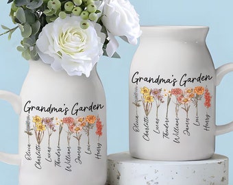 Custom Grandma's Garden Flower Vase, Custom Grandkid Name Flower Vase, Mother's Day Gift, Grandma Gift, Grandma Flower Vase, Wildflower Gift