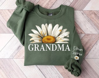 Personalized Sunflower Grandma Shirt, Grandma & Grandkids Sweatshirt, Mom Sweatshirt, Mother Day Gift, Nana Birthday Shirt, Bonus Mom Shirt
