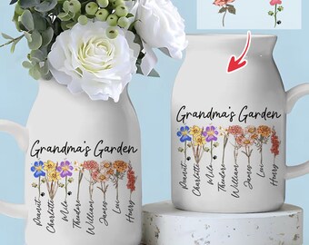Custom Nana's Garden Flower Vase, Custom Grandkid Name Nana Flower Vase, Mother's Day Gift, Grandma Gift, Grandma Flower Vase, Nana Gift