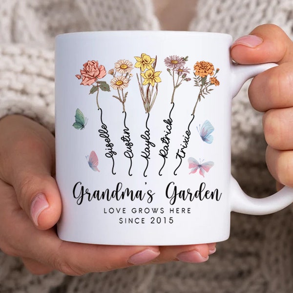 Custom Grandma's Garden Flower Vase, Custom Grandkid Name Flower Vase, Mother's Day Gift, Grandma Gift, Grandma Flower Vase, Wildflower Gift