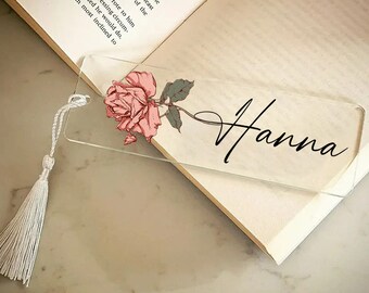 Custom Birth Flower Acrylic Bookmark Personalized Birth Flower Bookmark Acrylic Bookmark Gift Name Bookmark Bookmark with Tassel gift