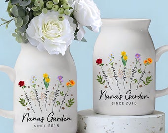 Custom Nana's Garden Flower Vase, Custom Grandkid Name Nana Flower Vase, Mother's Day Gift, Grandma Gift, Grandma Flower Vase, Nana Gift