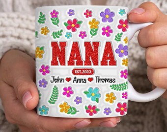 Personalized Nana EST 3D Mug, Custom Nana With Kids Names Mug, Mug For Gigi Mom, Custom Kidnames Mug, Custom Grandma Gift, Mother's Day Gift