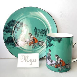 Wedgwood Sheila Bridges Picnic Mug & Accent Plate 20cm Green No Box UK Harlem Toile De Jouy Tableware, Unique Gift