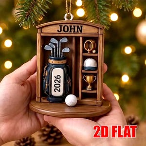 Personalized Golf Locker Christmas Ornament, Custom Name Golf Bag Trophy Ornament, Golf Lover Xmas Tree Decoration