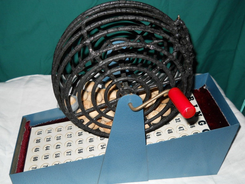 Vintage Wire Bingo Cage 48 Cards 74 Wooden Balls Dealer Etsy