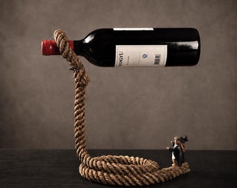 Soporte para botellas de vino con forma de ratón de cuerda, decoración de bar original, botellero flotante