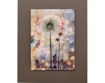 Encaustic Art Dandelion Seeds Nature Decor Botanical Wall Art Plant Illustration Floral Office Decor Birthday Wish Gift Art Mother's Day