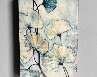 Encaustic Art Botanical Ginkgo Mini Wall Decor Natural Wall Art Plant Illustration Midjourney AI Natural Dorm Decor Birthday Gift Art