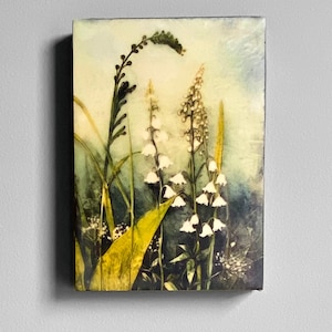 Lily of the Valley Encaustic Art Floral Art Mini Wall Decor Natural Wall Art Lilies Illustration Midjourney AI Botanical May Birthday Gift image 1