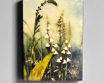 Lily of the Valley Encaustic Art Floral Art Mini Wall Decor Natural Wall Art Lilies Illustration Midjourney AI Botanical May Birthday Gift