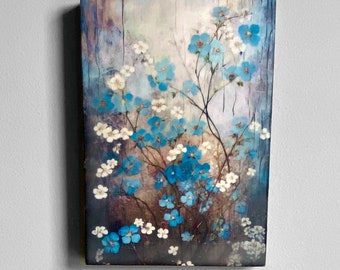 Encaustic Art Forget Me Nots Floral Mini Wall Decor Natural Wall Art Flower Illustration Midjourney AI Natural Wall Decor Birthday Gift