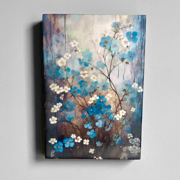 Encaustic Art Forget Me Nots Floral Mini Wall Decor Natural Wall Art Flower Illustration Midjourney AI Natural Wall Decor Birthday Gift