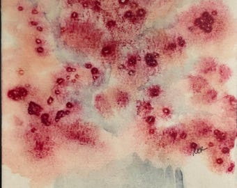 Pink Floral Encaustic Print on Wood | Beeswax Enhanced Watercolor Art