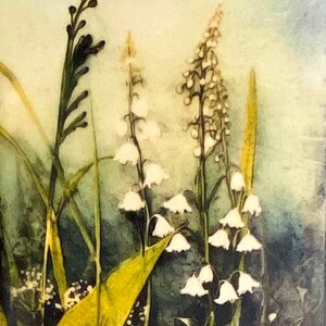 Lily of the Valley Encaustic Art Floral Art Mini Wall Decor Natural Wall Art Lilies Illustration Midjourney AI Botanical May Birthday Gift image 2