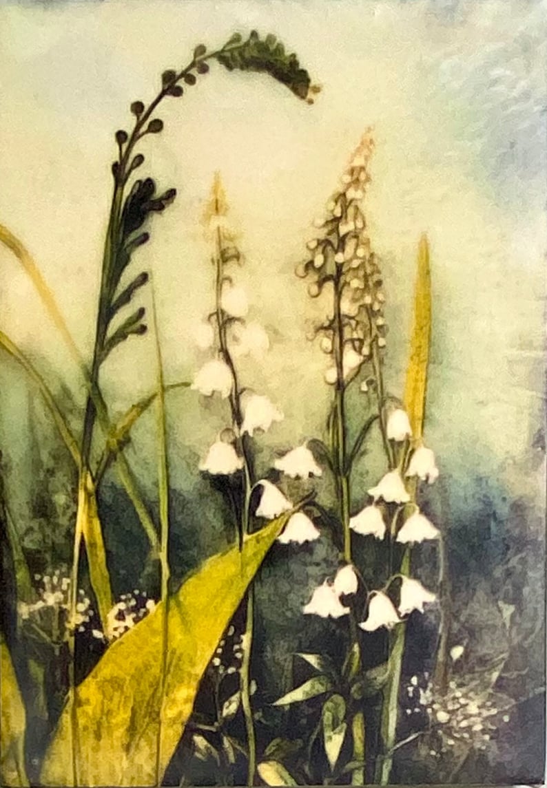 Lily of the Valley Encaustic Art Floral Art Mini Wall Decor Natural Wall Art Lilies Illustration Midjourney AI Botanical May Birthday Gift image 2