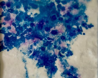 Pink Blue Floral Botanical Art | Encaustic Cyanotype Original Linen Paper (8x10 Mat)