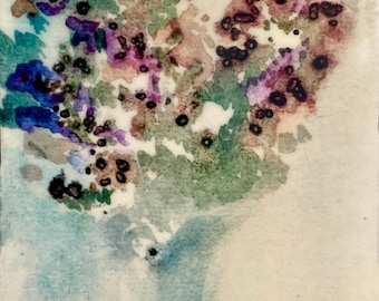 Abstract Floral Encaustic Print on Wood | Beeswax Enhanced Nature Decor 5x7