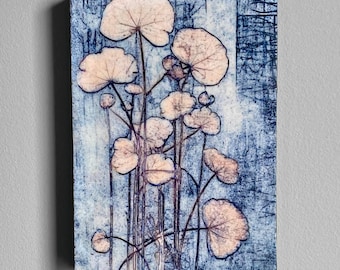 Encaustic Art: Botanical Lunaria Mini Wall Decor Natural Wall Print Covered in Beeswax