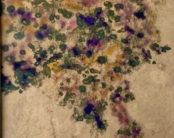Twilight Blooms Encaustic Cyanotype Art | Suncaustic™ Floral Linen Print (Matted 8x10)