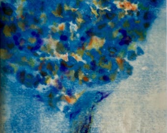 Floral Cyanotype Art Print | Encaustic Beeswax Botanical Artwork (8x10 Mat)
