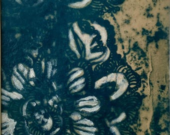 Abstract Lace Encaustic Cyanotype Art | Suncaustic™ Linen Paper (8x10 Mat)