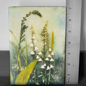 Lily of the Valley Encaustic Art Floral Art Mini Wall Decor Natural Wall Art Lilies Illustration Midjourney AI Botanical May Birthday Gift image 3