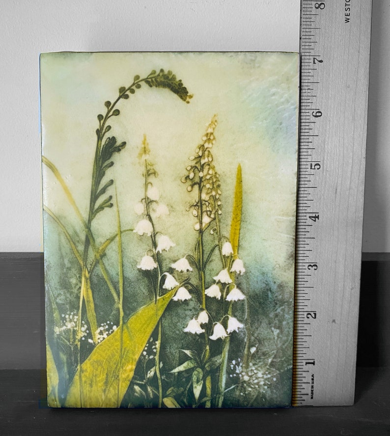 Lily of the Valley Encaustic Art Floral Art Mini Wall Decor Natural Wall Art Lilies Illustration Midjourney AI Botanical May Birthday Gift image 3