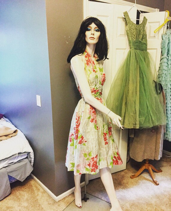 Vintage floral halter party dress