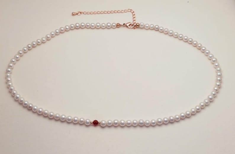 Süßwasserperlenkette mit rotem Kristall, verstellbar 40–45 cm Bild 2