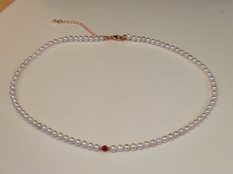 Süßwasserperlenkette mit rotem Kristall, verstellbar 40–45 cm Bild 3