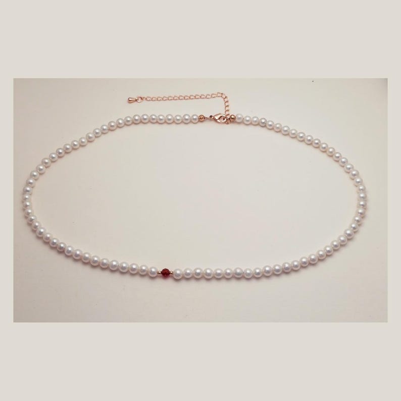 Süßwasserperlenkette mit rotem Kristall, verstellbar 40–45 cm Bild 1
