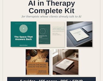Könnte beinhalten: Das AI in Therapy Complete Kit von The Consulting Room enthält fünf Leitfäden mit insgesamt 155 Seiten in den Formaten PDF und EPUB. Das Set umfasst Titel wie The Space That Answers Back, Instruments, Not Oracles und Bias in the Room, Bias in the Model.