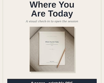 Puede incluir: Una herramienta de sesión en PDF imprimible titulada Where You Are Today, que presenta un documento de registro visual con un lápiz de madera sobre la página. El documento incluye el texto Where You Are Today y Alberto Del Bono.