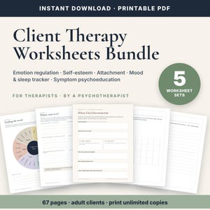 Therapy Worksheets Bundle for Adults, Emotion Regulation, Self Esteem, Attachment Worksheets (PDF)