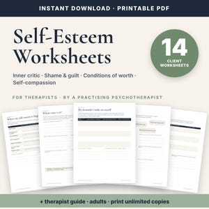 14 Arbeitsblätter zum Thema Selbstwertgefühl für Erwachsene, Innerer Kritiker, Selbstmitgefühl (PDF)