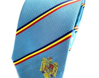 Romania Skinny Tie - 2.5” - Inspired by the Romanian Flag - Romania Thin Necktie - LDS Missionary - INCLUDES Personalized Embroidered Tag