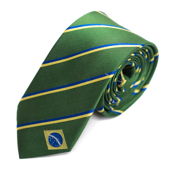 Brazil Skinny Tie - 2.5" - Inspired by the Brazilian Flag - Brasil Thin Necktie - LDS Missionary - NOT Personalized