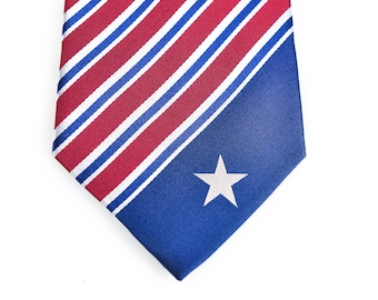 Texas Tie - 3.25” - Inspired by the Texas Lone Star State Flag -  Texas TX Necktie - LDS Missionary - INCLUDES Personalized Embroidered Tag
