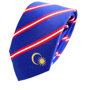 Malaysia Skinny Tie - 2.5” - Inspired by the Malaysian Flag - Malaysia Thin Necktie - LDS Missionary - INCLUDES Personalized Embroidered Tag