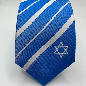 Israel Skinny Tie - 2.5” - Inspired by the Israel Flag - Israel Jewish Thin Necktie - LDS Missionary - INCLUDES Personalized Embroidered Tag